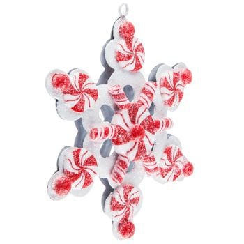 Candy Cane Red & White Peppermint Candy Snowflake Ornament Wreath Christmas Holiday Tree