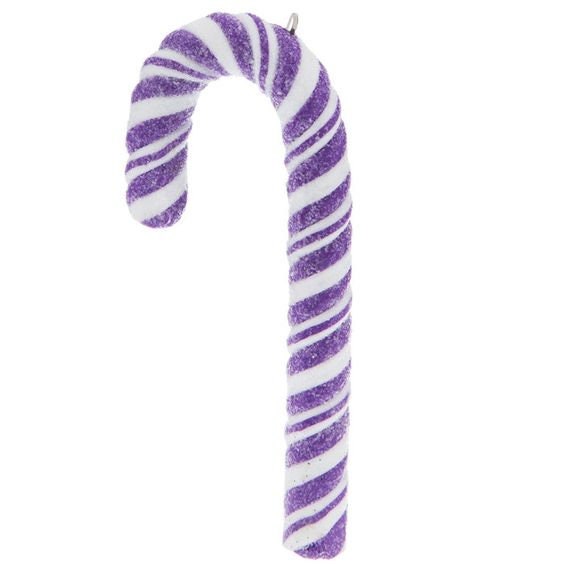 Purple Glitter Candy Cane Ornament Mardi Gras White Land Sweets Dessert Christmas Holiday Ornament  Glitter Decor