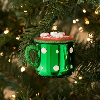 Green Mug Of Hot Chocolate Ornament Peppermints CAFE AU LAIT Glass Coffee Christmas Holiday  Ornament Beignets New Orleans