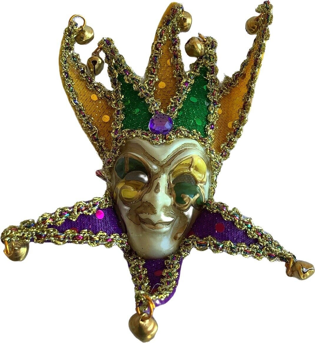 SET OF 3! Jester Venetian style Mardi Gras carnival 6"mask magnets Ornament Christmas