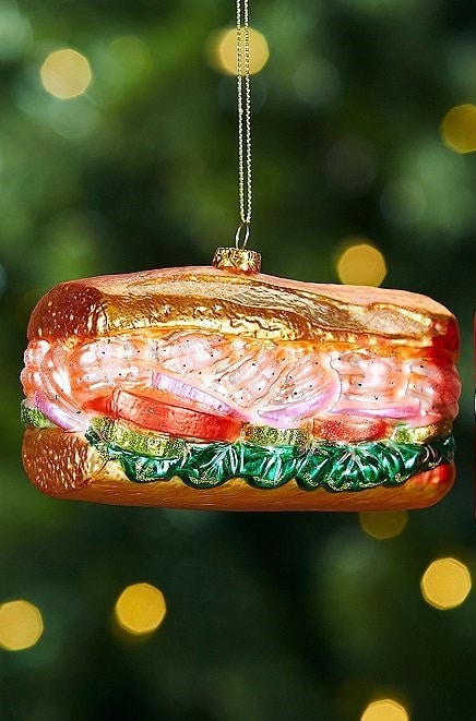 Baguette GLASS French Bread Po Boy New Orleans Poorboy Poboy Dressed Christmas Ornament Mardi Gras Shrimp Roast beef Italian Sandwich