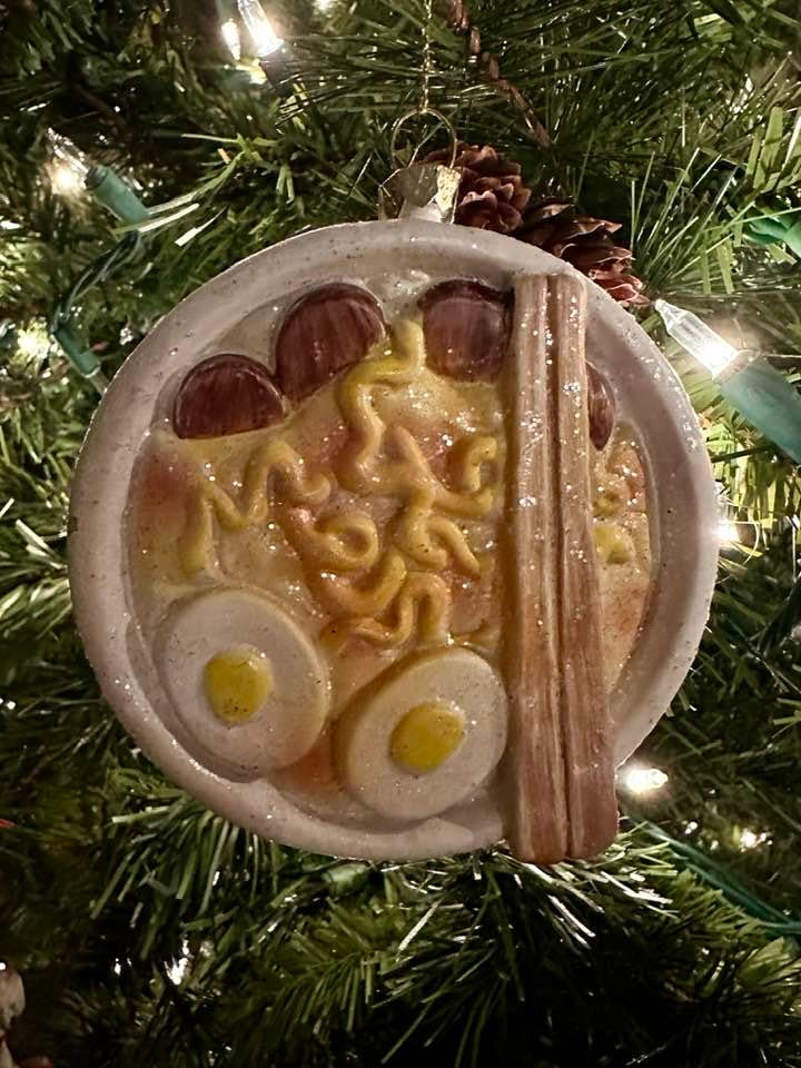 Ramen noodles bowl Ornament Christmas holiday Chinese chopsticks Egg