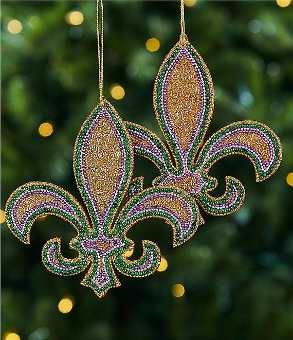 set of 2! New Orleans Fleur de Lis Street Scenes Christmas Ornament Bourbon Street Bayou Mardi Gras Decorations decor Free Gift pouch