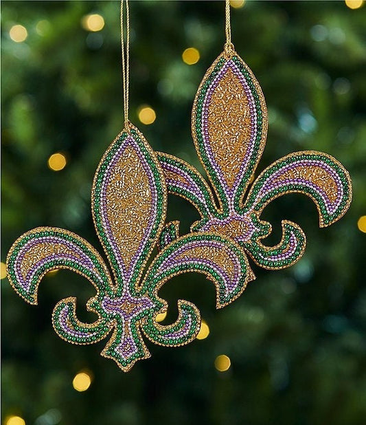 1 (ONE) Beaded Fleur De Lis Ornament  Decor Mardi Gras New Orleans Ornament Santa Claus Christmas Tree Holiday Ornament Louisiana