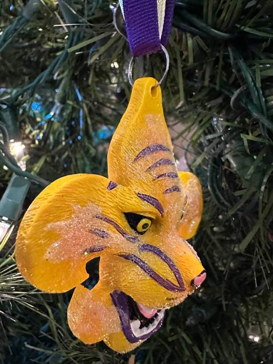 LSU Tigers FLEUR De LIS Christmas ornament Mardi Gras Tree Purple Gold Glitter gift party favor Louisiana souvenir baton rouge football