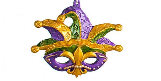 New Orleans Hand-painted Jazz purple Fleur de Lis jester hat  Mask Holiday Christmas Mardi Gras Ornament Bourbon Street