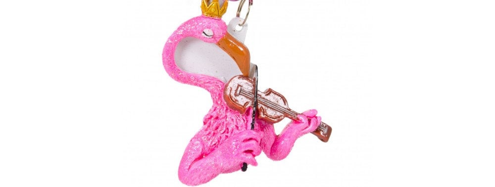 Hot Pink Flamingo Fiddler violin Florida  palms Beach Christmas Tree Holiday Ornament