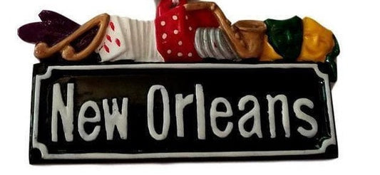 New Orleans Street Sign Christmas Holiday Jazz Comedy Tragedy Cajun Ornament Louisiana Mardi Gras decor plus FREE Gold Gift Box