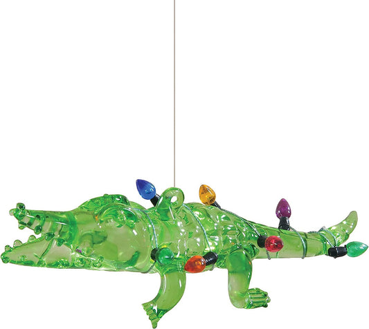 Alligator Crocodile Gator Bayou Santa Claus acrylic Alligator With Lights Christmas tree Ornament Louisiana Cajun Creole Party