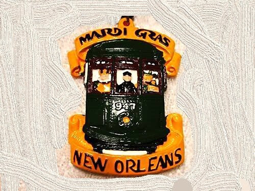 New Orleans St. Charles Ave. Street Car Trolley Car Christmas Mardi Gras Holiday Ornament with Free Drawstring Pouch/bag