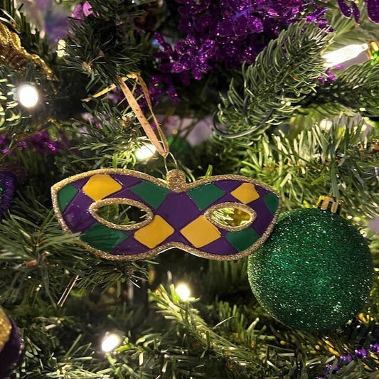 Mardi Gras Mask Holiday New Orleans Harlequin Ornament Christmas with Free Gold Gift Pouch