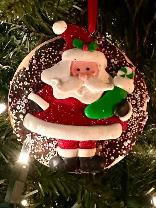 Santa Claus Chocolate Icing Confetti Sugar Sprinkles Donut Christmas Ornament Tree Decoration New Orleans krispy kreme mckenzie Holiday