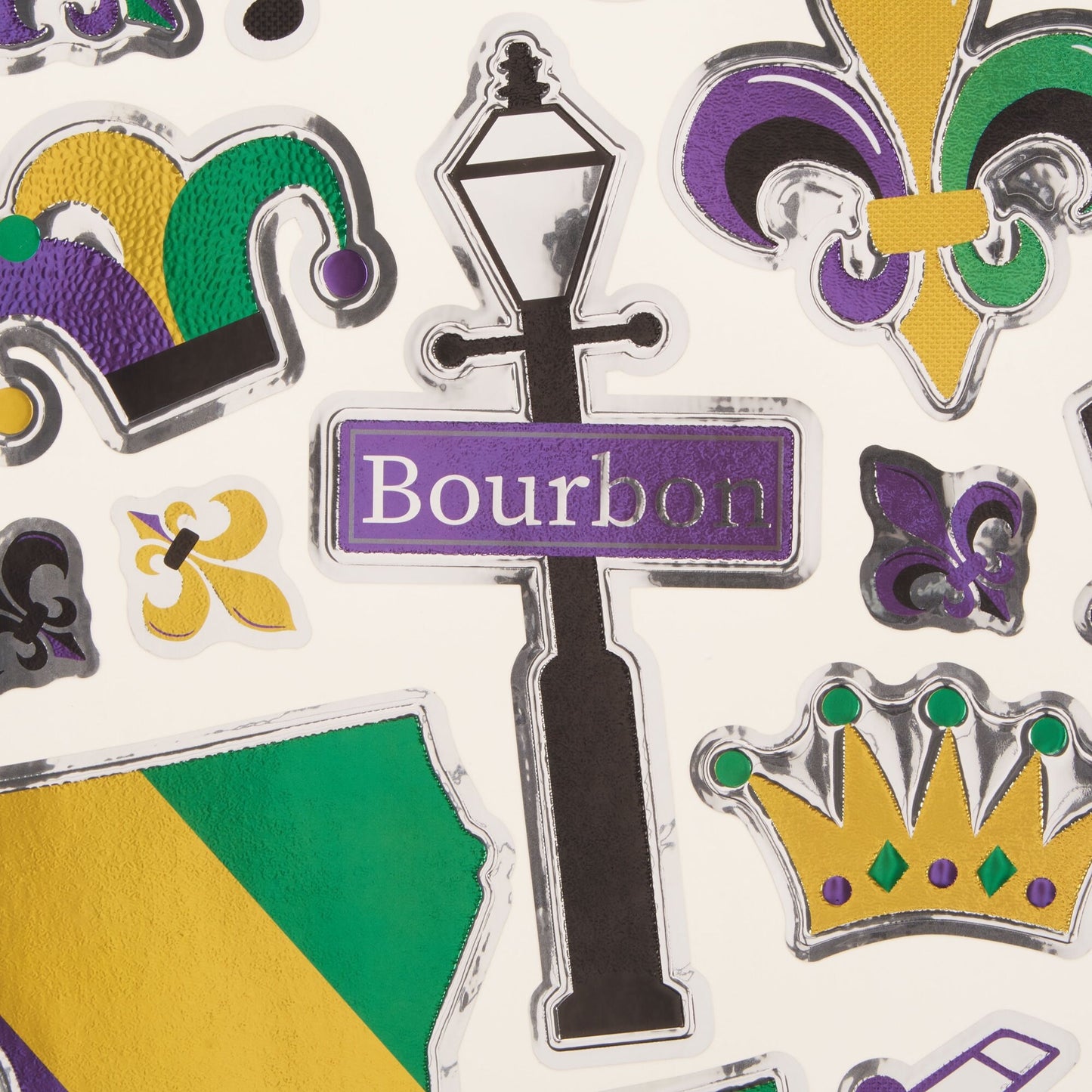 Mardi Gras Embossed Foil Wall Art New Orleans Decorate Door Window Cling Bourbon Street Louisiana  Jester Fleur De lis Parade