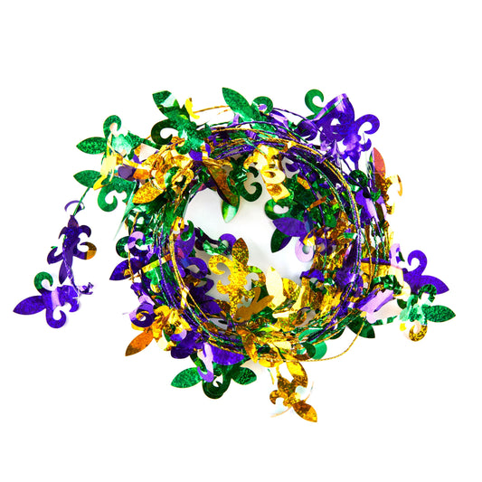 Mardi Gras Mardi Gras Purple, Green & Gold Wired Garland, 16' Door Decor Parade