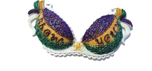 Fleur De Lis Mardi Gras Christmas Fat Tuesday Show me Lady Bra ornament Tree