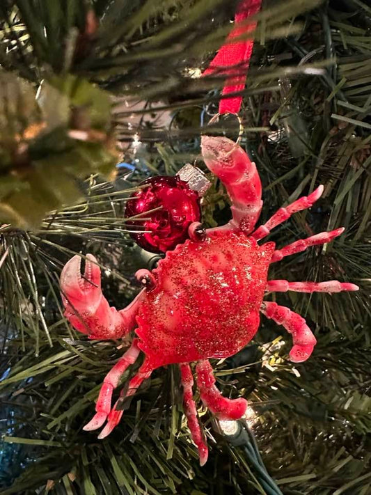 Blue Crab Bayou red Santa Claus Christmas Tree Holiday Ornament Louisiana Cajun Creole Party New Orleans FREE Gold Gift Pouch Claws