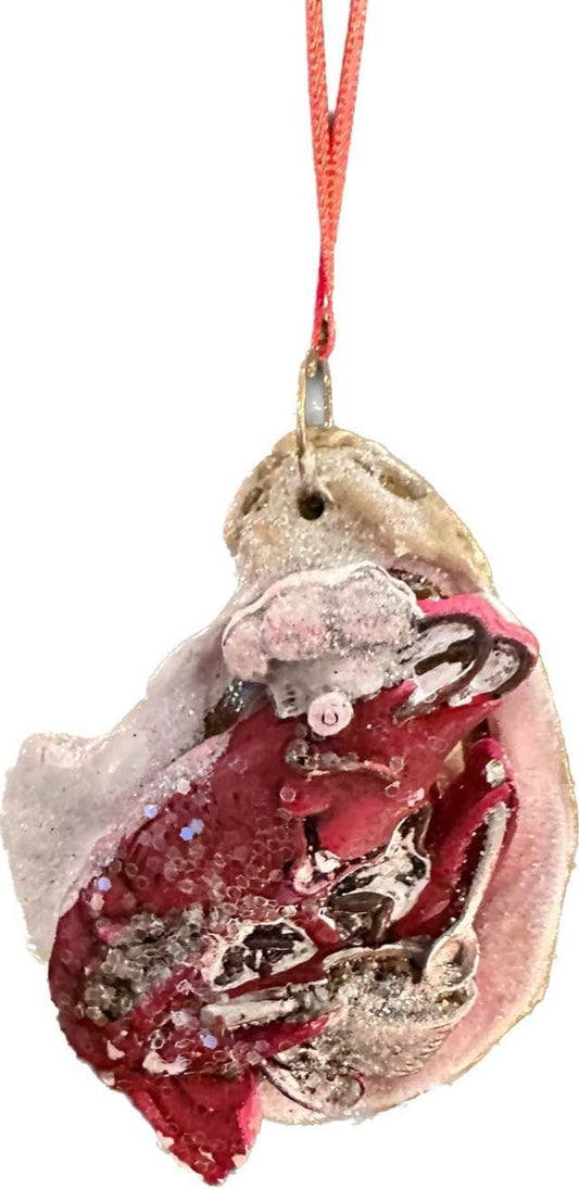 Cajun Christmas Holiday Ornament crawfish in replicated oyster shell boil Lobster Fleur de lis mardi gras Carnival Mardi Gras lobster