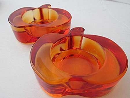 Autumn Harvest Pumpkin Shaped Glass Candle Holders ~ Set of 2 Christmas Gift