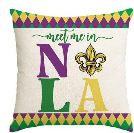 Mardi Gras Pillow Cover Alligator Harlequin NOLA Fleur De lis  for Home Decorations Beads Fleur De Lis Throw Pillows Decorative Fat Tuesday