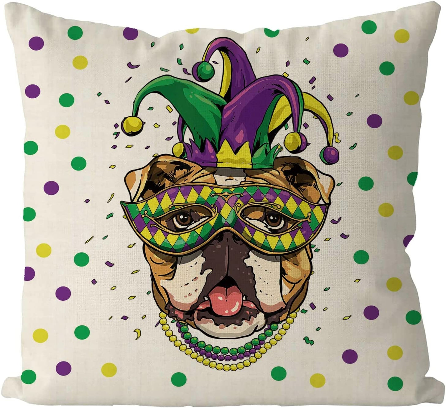 Mardi Gras Pillow Cover Jester Dog for Home Decorations Beads Fleur De Lis  Throw Pillows Decorative Fat Tuesday