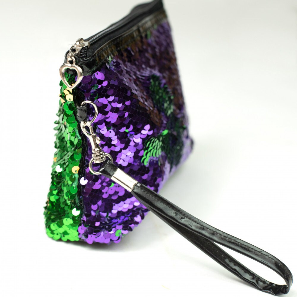 Mardi Gras Sequin purse  New Orleans NOLA Purple Green Gold Parade wear carnival Ball wristlet