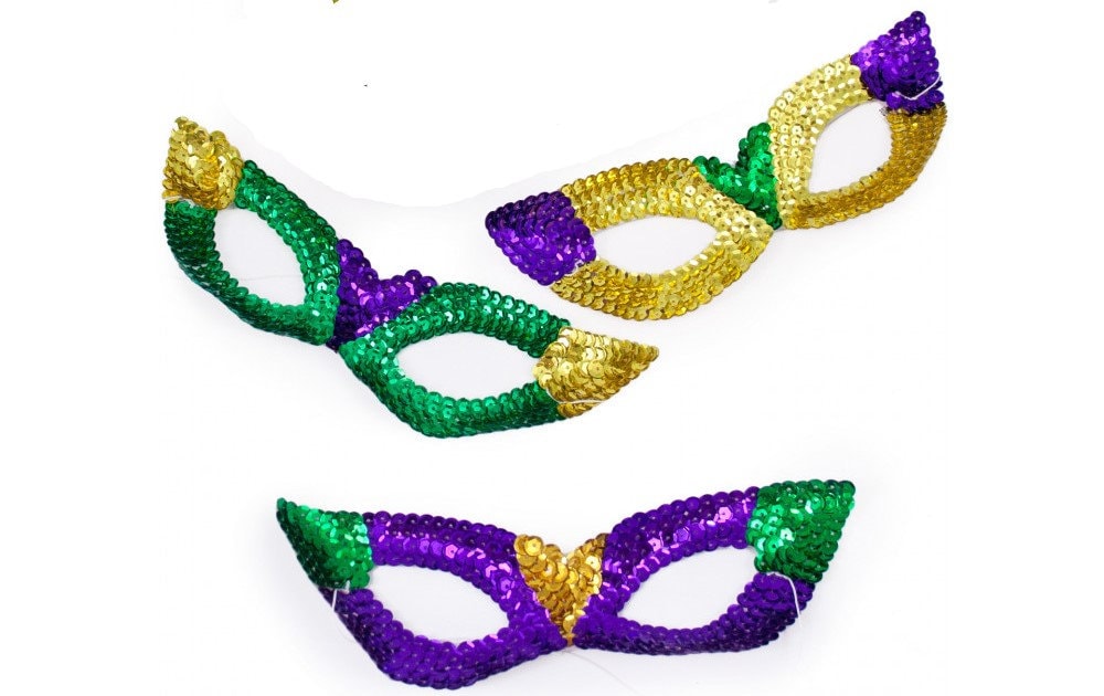 Sequin Eye Masks (Set of 3) purple green gold Mardi Gras New Orleans Costume Masquerade Mardi Gras New Orleans Ornament tree