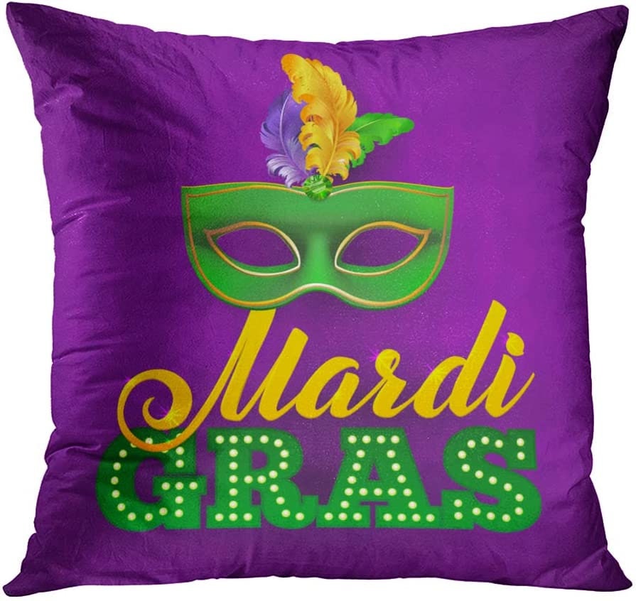 Mardi Gras Pillow Cover Decorative Mask Fleur De Lis Purple Beads Throw Pillows Decorative