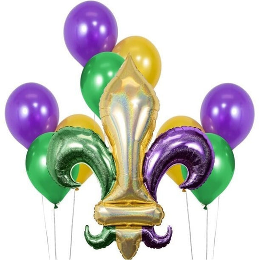 Mardi Gras Fleur de Lis Balloon Kit, 10 Pieces Home Decor Parade Purple Green Gold Fat Tuesday