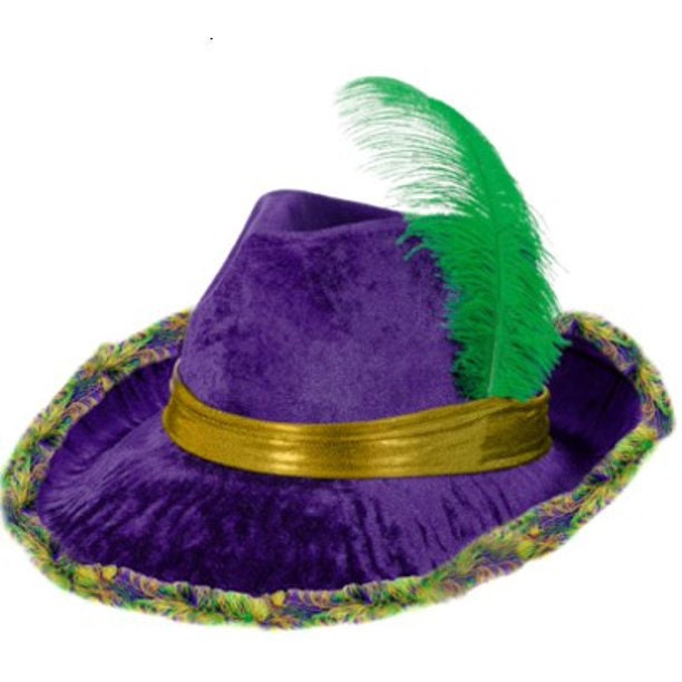 Feather Trim Hat Mardi Gras Mardi Gras  fleur de lis  Hat costume parade New Orleans Wear