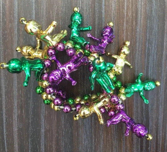 Mardi Gras Theme Charm King Cake Stretch Bracelet New Orleans Parade Purple Green Gold