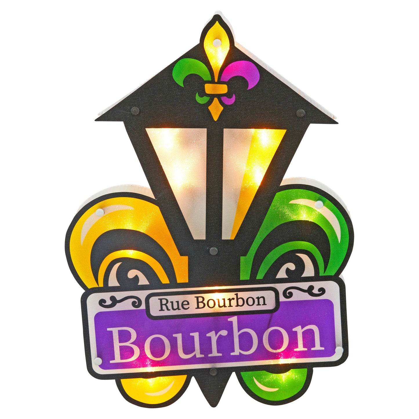 Flame Glow Mardi Gras Bourbon Street Fleur De Lis sign St Lamp Lighted Shimmer Light Lamp Post New Orleans French Quarter Parade