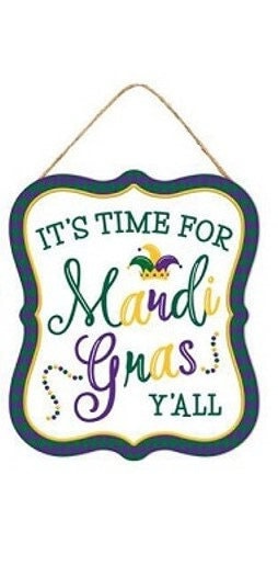 Waterproof Sign: Happy Mardi Gras Y'all Decorations Decor Wreath