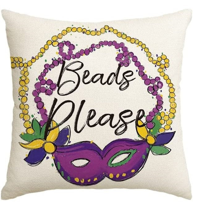 Mardi Gras Beads Please purple mask Pillow Cover Happy Throw Cover  Purple Truck  Fleur De lis  Party Cushion Case Decoration