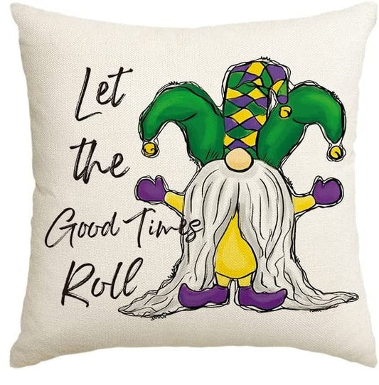 Mardi Gras Let the Good Times Roll Gnome Pillow Cover Happy Throw Cover  Purple Truck  Fleur De lis  Party Cushion Case Decoration