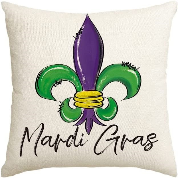 SET OF 2 Mardi Gras Fleur De Lis Let the Good Times Roll Pillow Cover Happy Throw Cover  Party Cushion Case Decoration