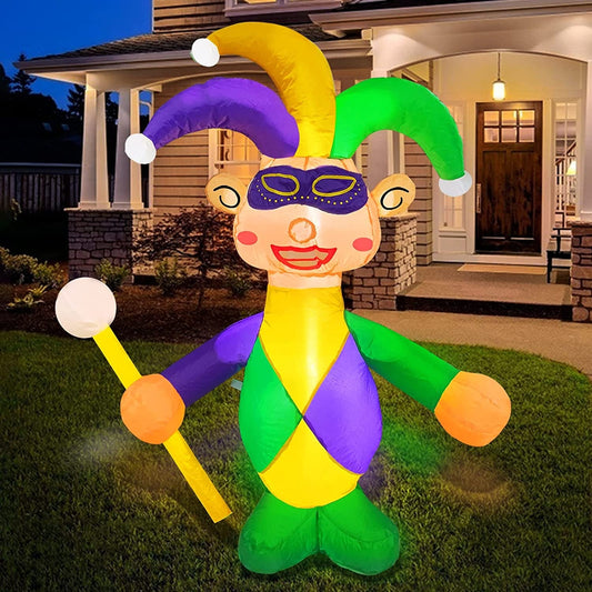 4 Foot Mardi Gras Inflatables Jester Outdoor Decoration, LED Lighted Blow Up Jester Mardi Gras Decoration Yard  Home Carnival Party Supplies
