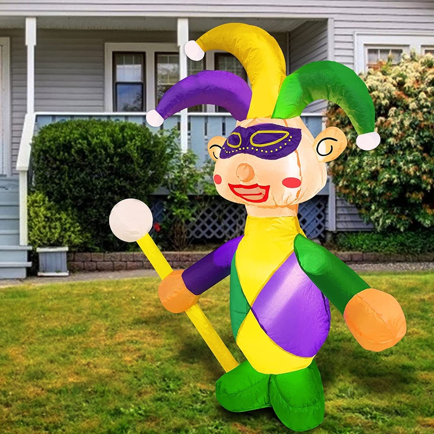 4 Foot Mardi Gras Inflatables Jester Outdoor Decoration, LED Lighted Blow Up Jester Mardi Gras Decoration Yard  Home Carnival Party Supplies