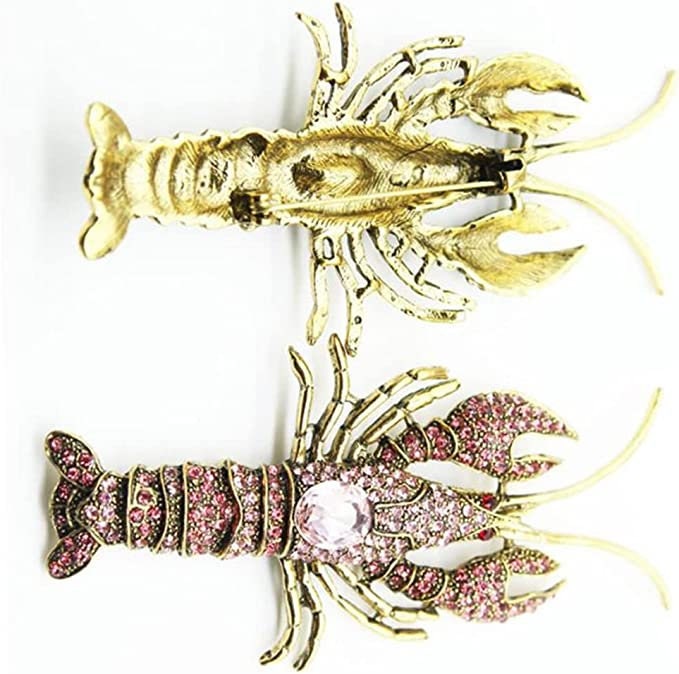 Mardi Gras CrawfishRed Rhinestone Crayfish Lobster Brooch Crystal Enamel Shrimp Seafood boil party Brooches Lobster Crayfish pin