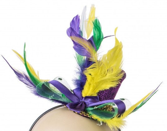 MARDI  Gras Feather Top Hat Fascinator  Costume New Orleans Bourbon St Party Parade wear hat