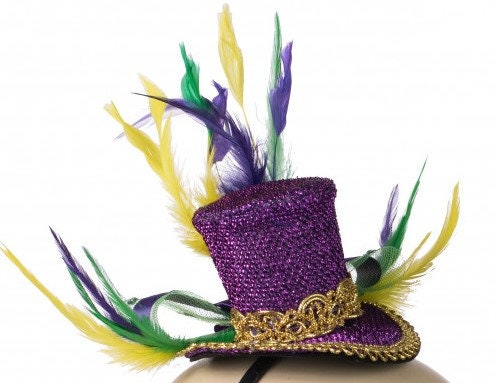 MARDI  Gras Feather Top Hat Fascinator  Costume New Orleans Bourbon St Party Parade wear hat