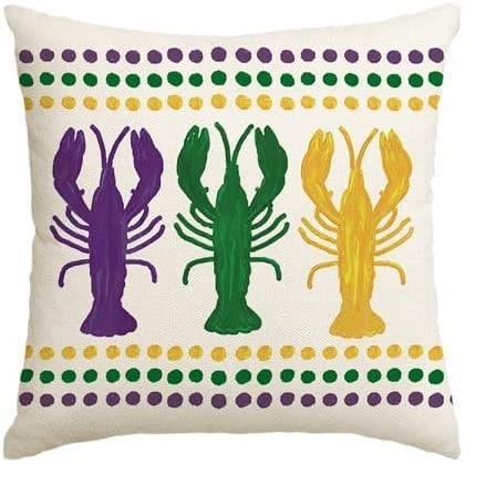 Mardi Gras Pillow SET Crawfish  Home Harlequin Fleur De lis  for Home Decorations Beads Fleur De Lis Throw  Decorative