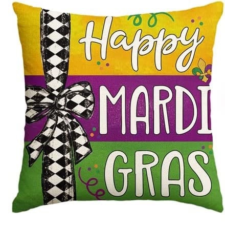 Mardi Gras Pillow SET Crawfish  Home Harlequin Fleur De lis  for Home Decorations Beads Fleur De Lis Throw  Decorative