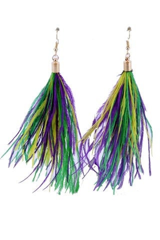 Mardi Gras Feather Earrings   Real ostrich feathers parade wear New Orleans