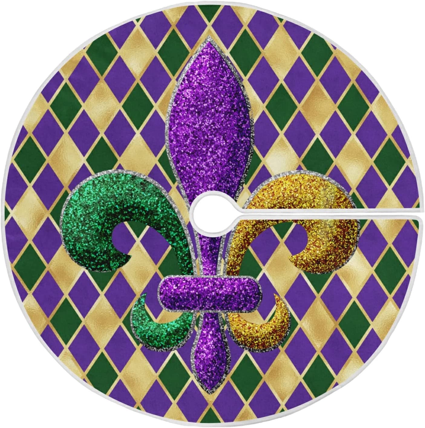 Fleur De lis Tree Skirt 35.4 Inches Mardi Gras Carnival Glitter Christmas Tree Skirt Tree New Orleans purple green gold Home