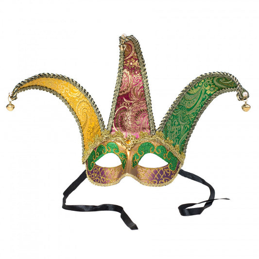 11" Brocade Fabric Horned Mask: Gold, Green, Purple Large Mardi Gras PURPLE Green Gold Jester Mask Jewel Glitter Full Face