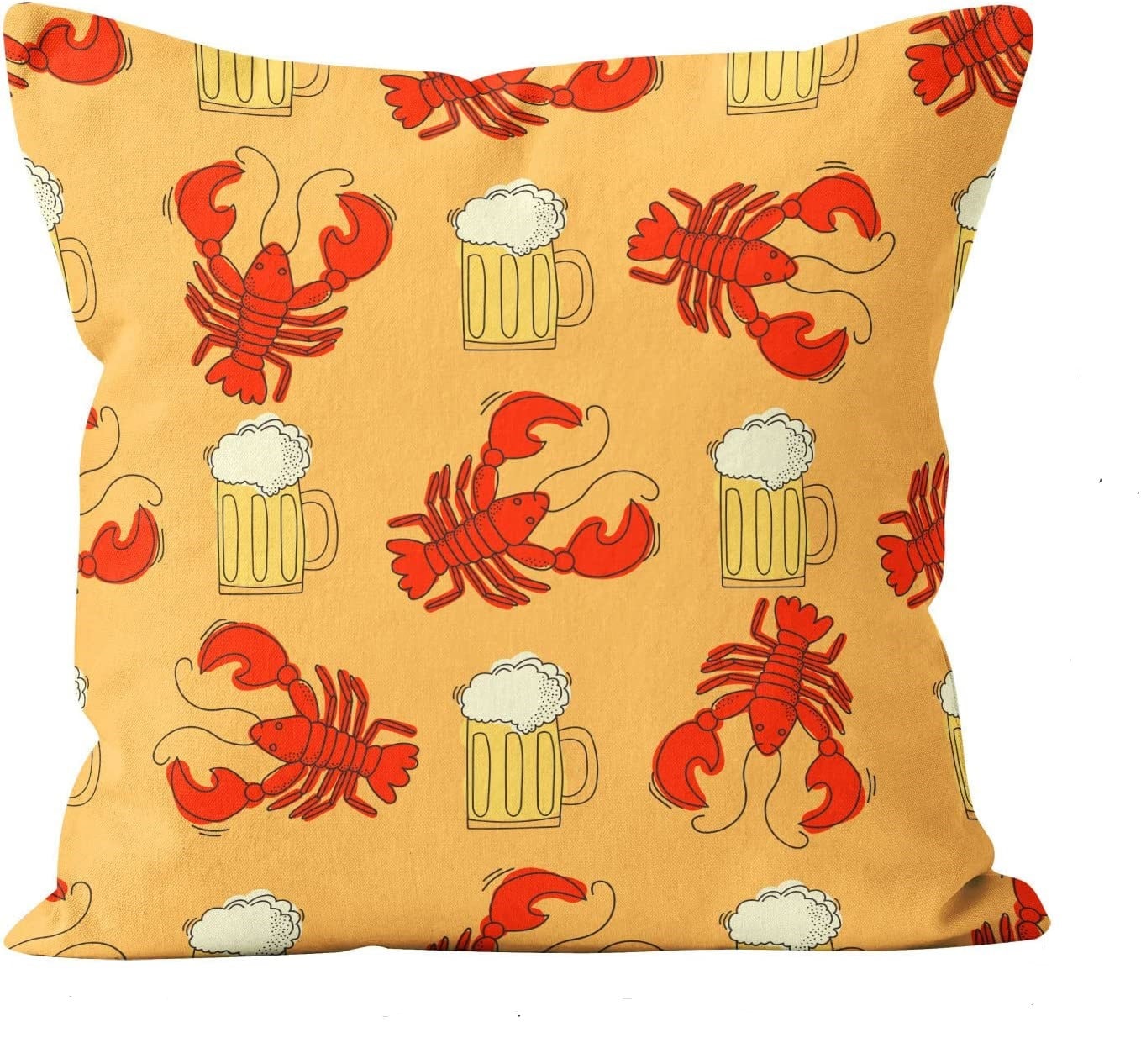 Beer CrawFish 18x18 inch Mardi Gras Pillow Cover Home Decorations Crawfish Crayfish Lobster Boil Seafood Decorative