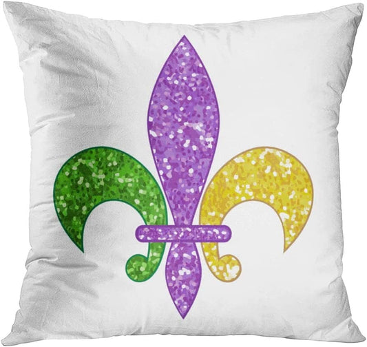 Mardi Gras Pillow Cover Decorative Fleur De Lis Purple Beads Throw Pillows Decorative