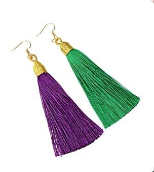 Mardi Gras Purple Green Gold Tassel Hoop Hook Earrings