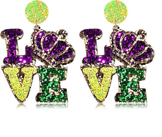 Mardi Gras Feather Love crown Earrings parade wear New Orleans