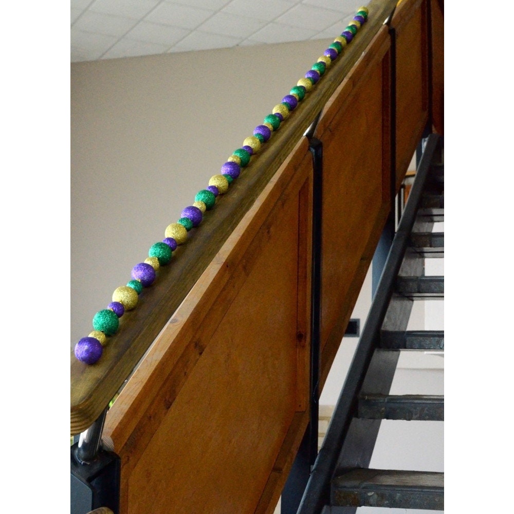 SET OF 2! Mardi Gras Ball Garland: 6' FOOT! tinsel Tree New Orleans purple green gold Home decorations